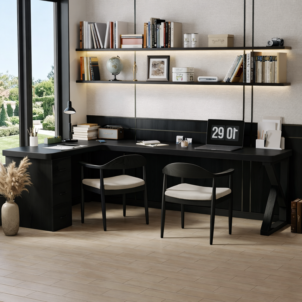 Modern L-Shaped Wooden Desk with Storage for Home Office or Study