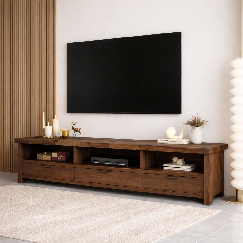Mid Century Solid Wood TV Stand Long Media Console Storage Entertainment Cabinet