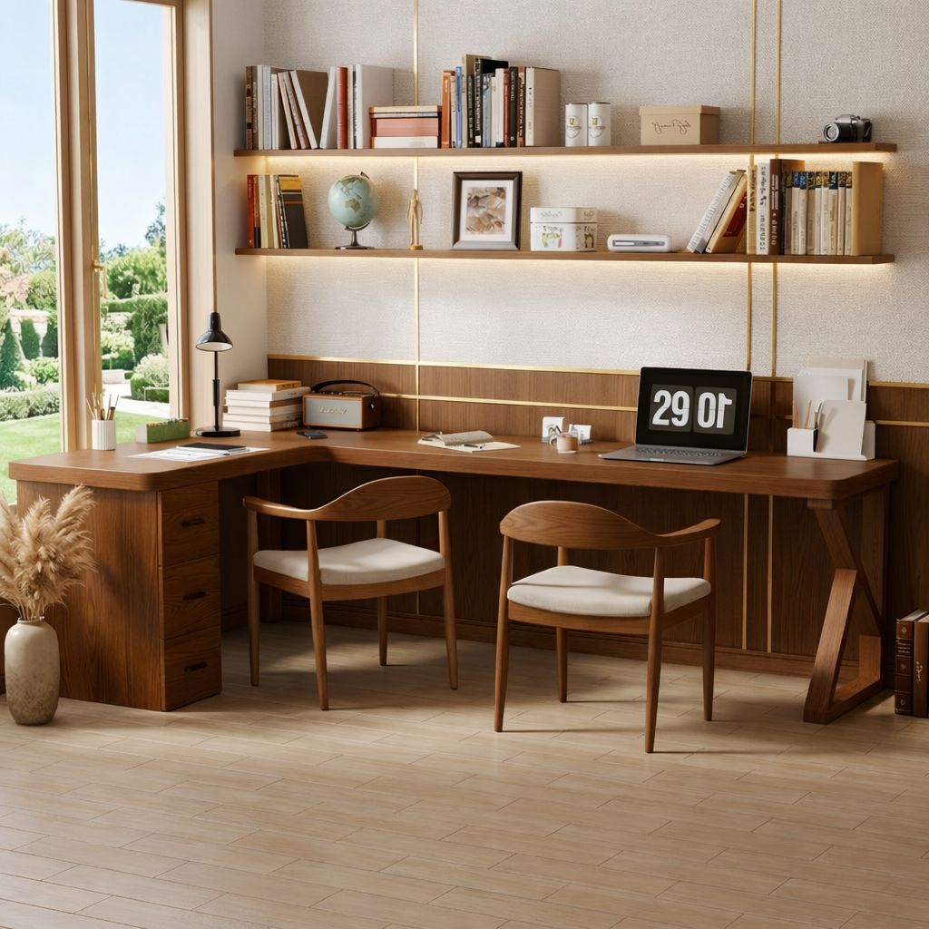 Modern L-Shaped Wooden Desk with Storage for Home Office or Study