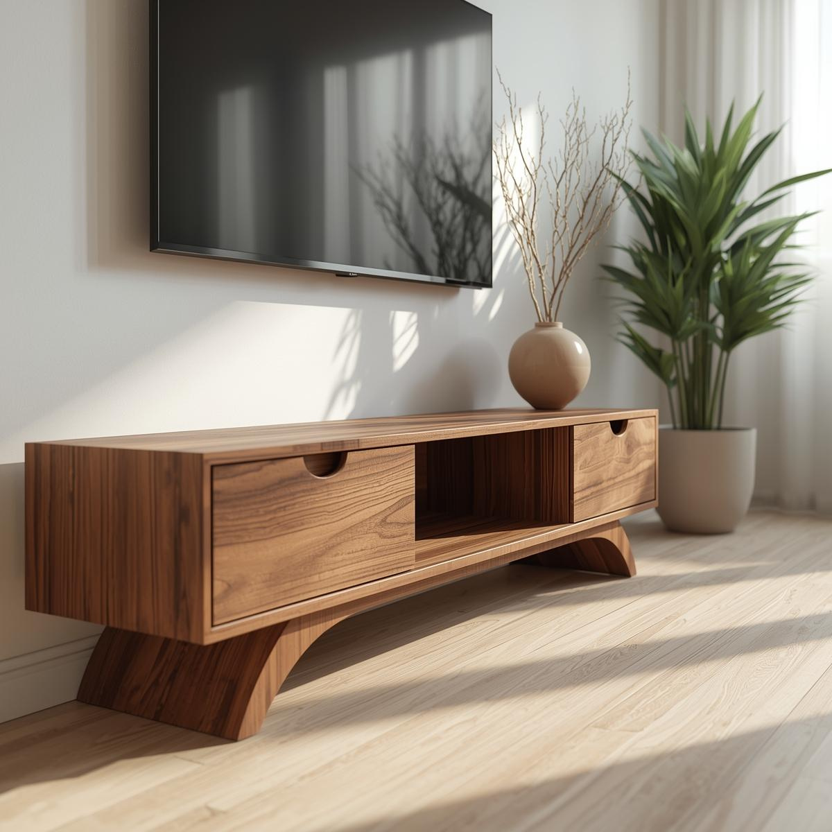 Mid Century Solid Wood TV Stand Modern Media Console Low Entertainment Center Cabinet