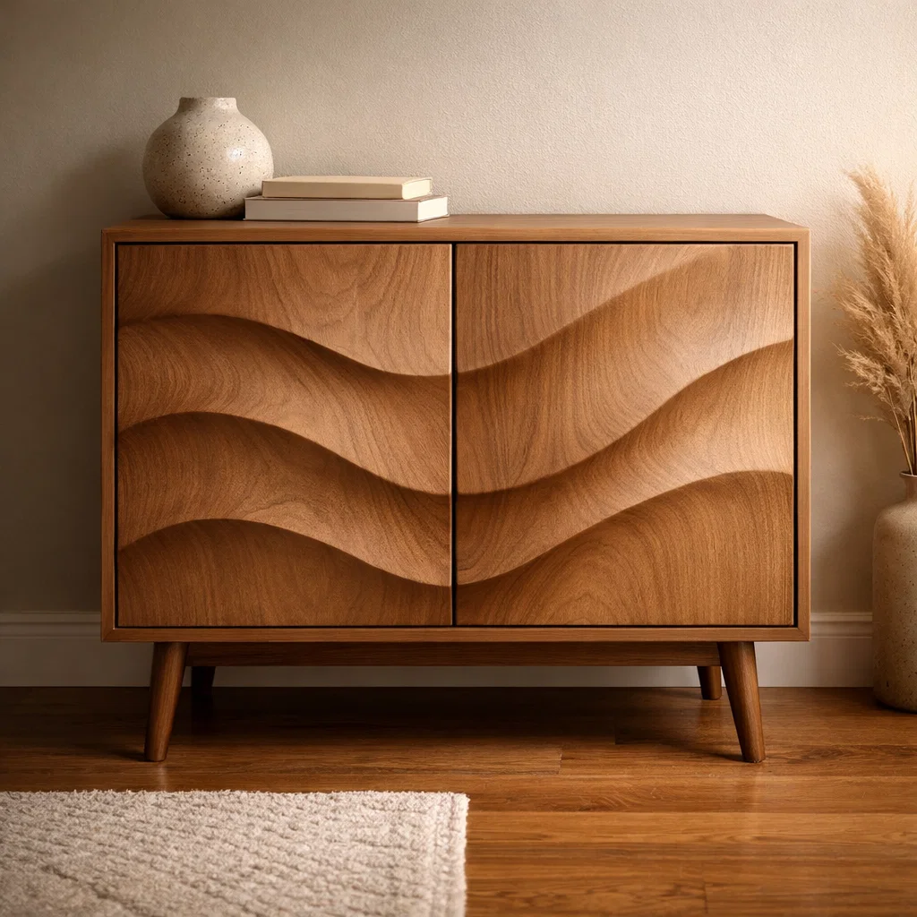 Wave-Design Solid Wood Console Cabinet | Mid-Century Modern Storage