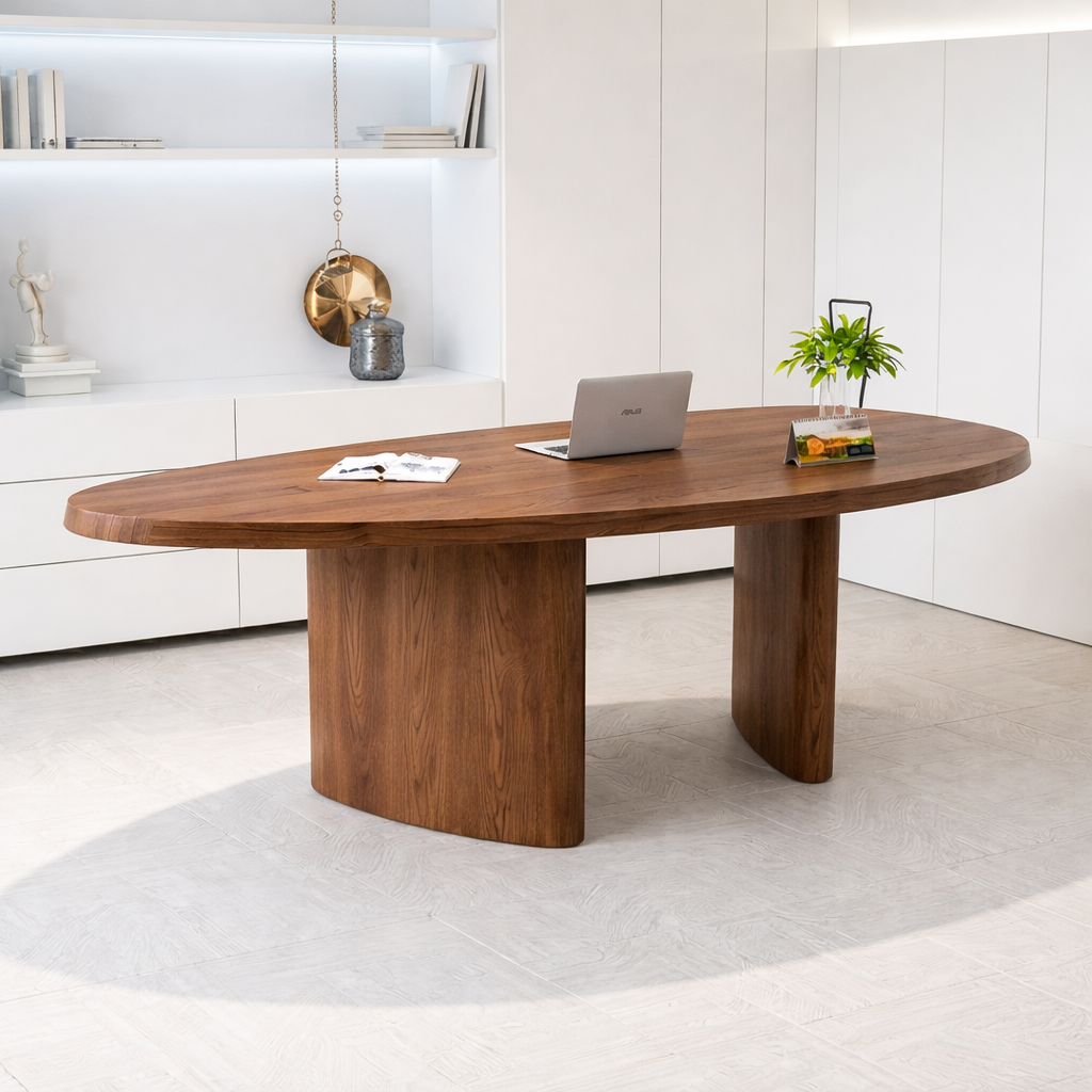 Contemporary Oval Work Desk with Stylish Pedestal Design for Home Office