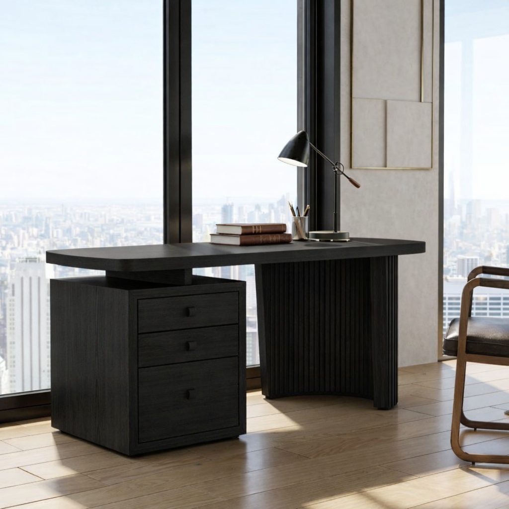 Modern Home Office Desk with Drawers, Executive Writing Table, Minimalist Workstation