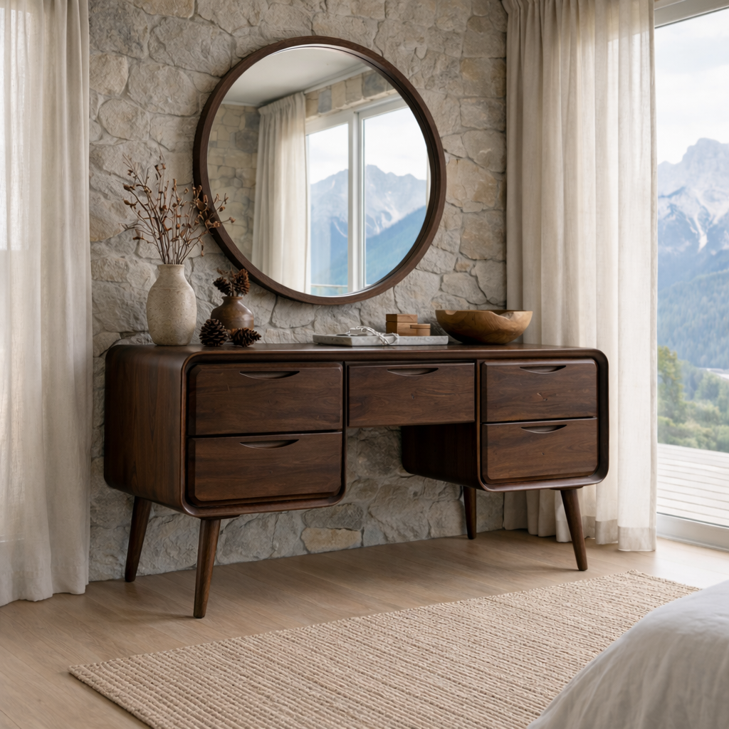 Solid Wood Makeup Vanity with 6 Drawers | Modern Minimalist Design for Bedroom