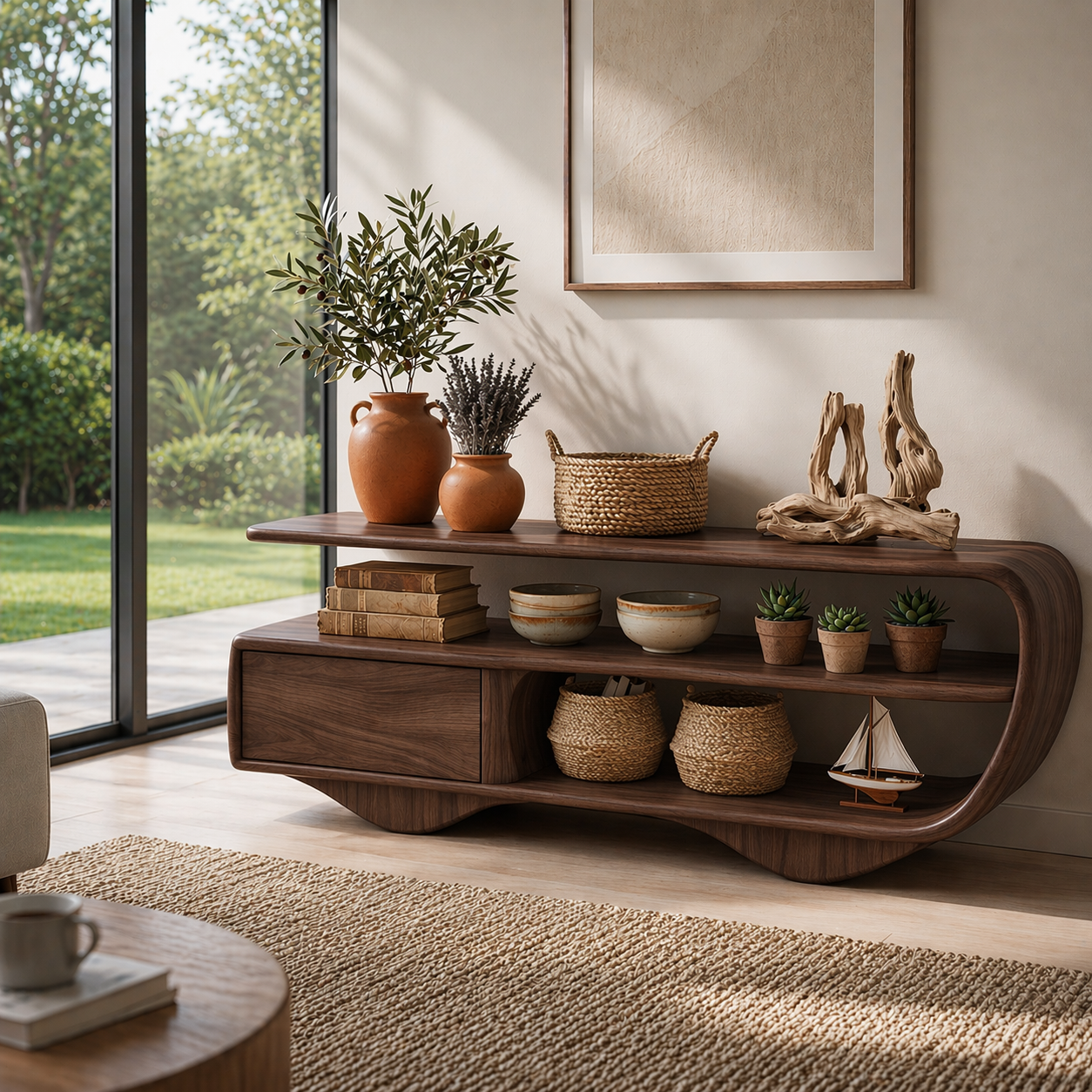 Modern Solid Wood Console Sideboard – Minimalist Storage Cabinet for Living Room