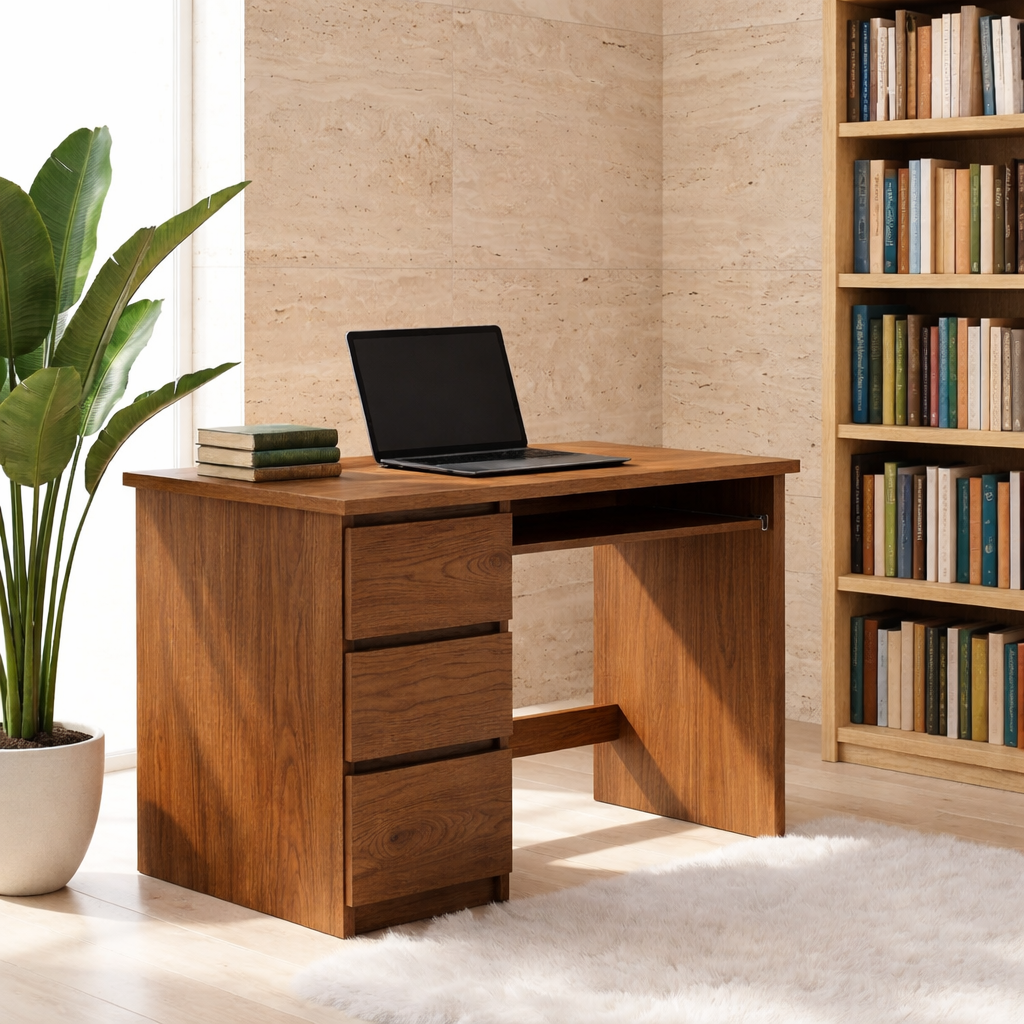 Modern Office Desk with Storage Drawers Compact Writing Desk Home Workspace Table