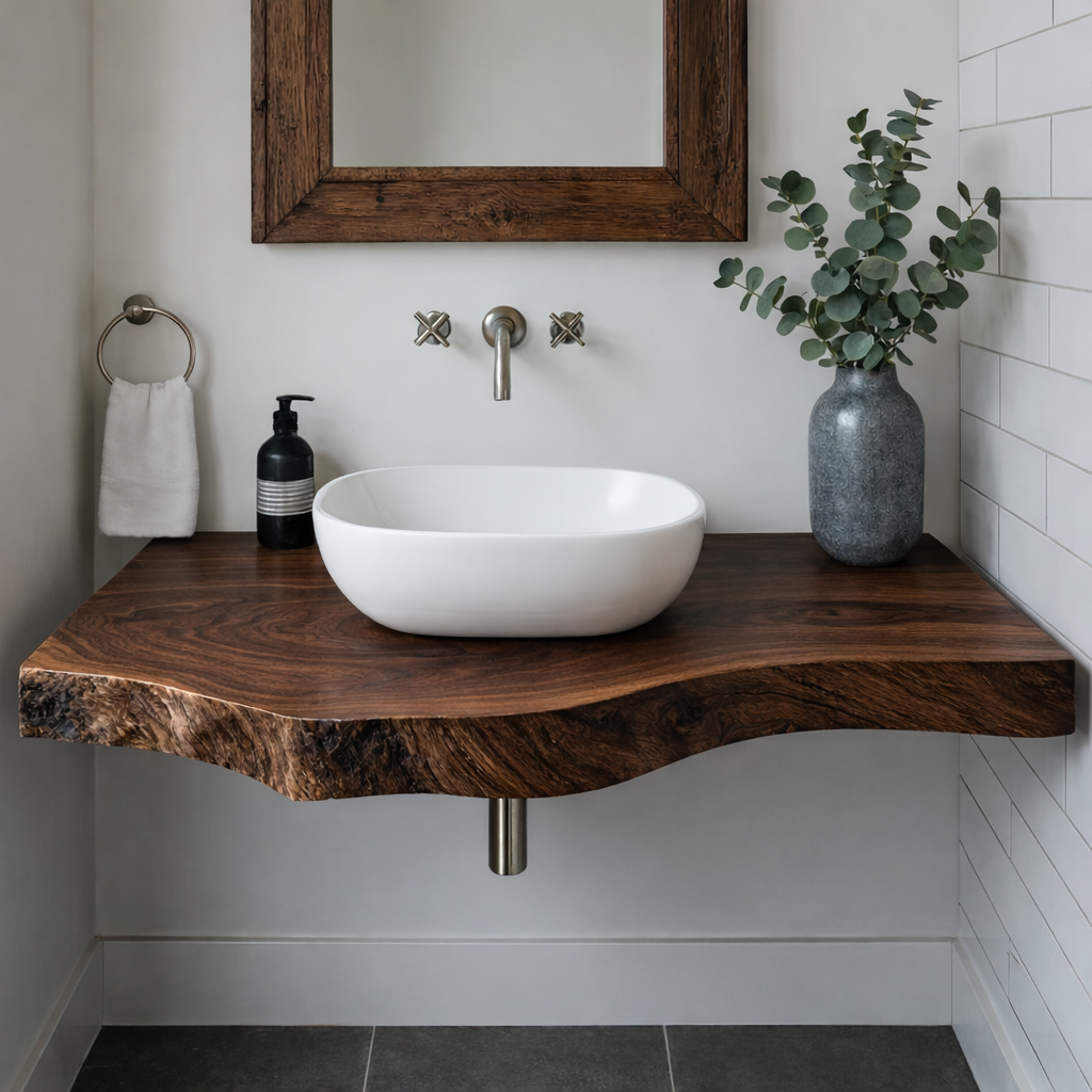 Live Edge Solid Wood Floating Bathroom Vanity Wall Mounted Rustic Vanity Top