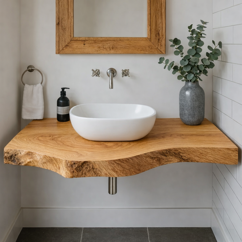 Live Edge Solid Wood Floating Bathroom Vanity Wall Mounted Rustic Vanity Top