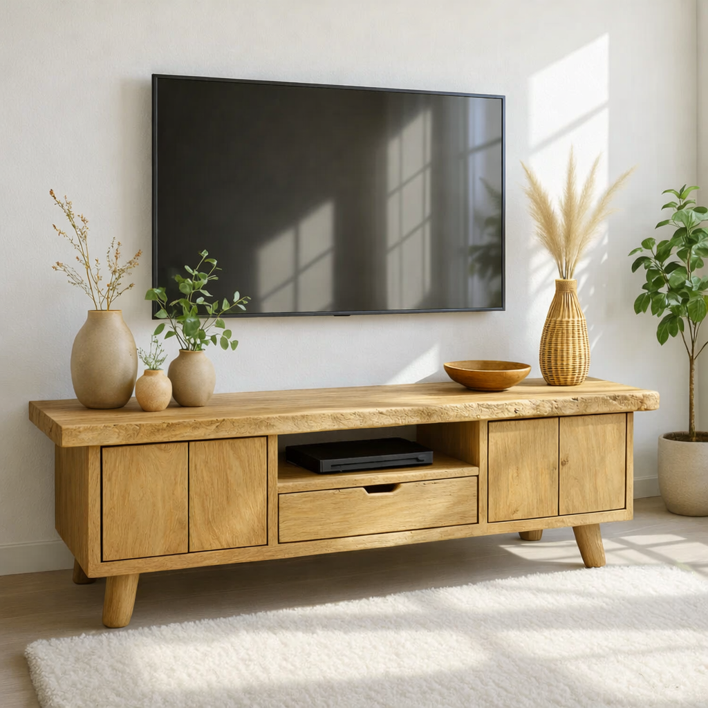 Modern Wood TV Stand With Storage Cabinets and Drawer Long Media Console Entertainment Center