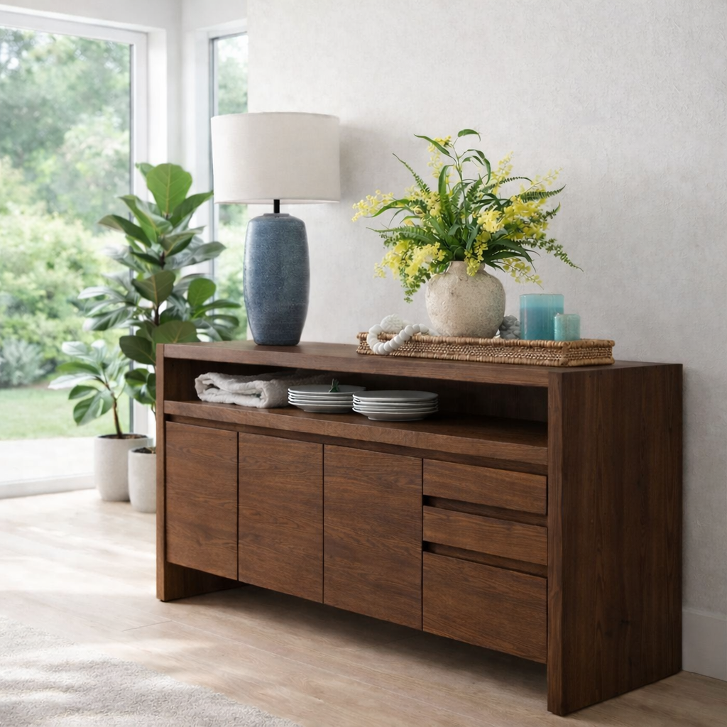 Minimalist Sideboard Cabinet with Open Shelf – Modern Buffet Storage Console