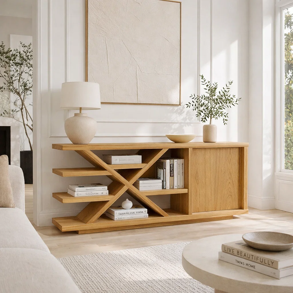 Modern Solid Wood Console Sideboard – Minimalist Walnut Storage Cabinet