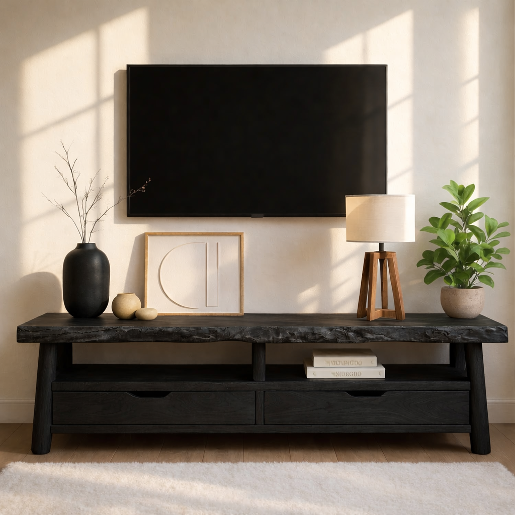 Rustic Wood TV Stand With Drawers and Open Shelf Long Media Console Entertainment Center