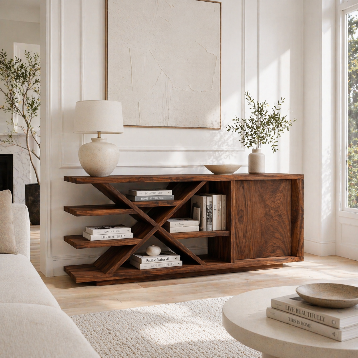 Modern Solid Wood Console Sideboard – Minimalist Walnut Storage Cabinet
