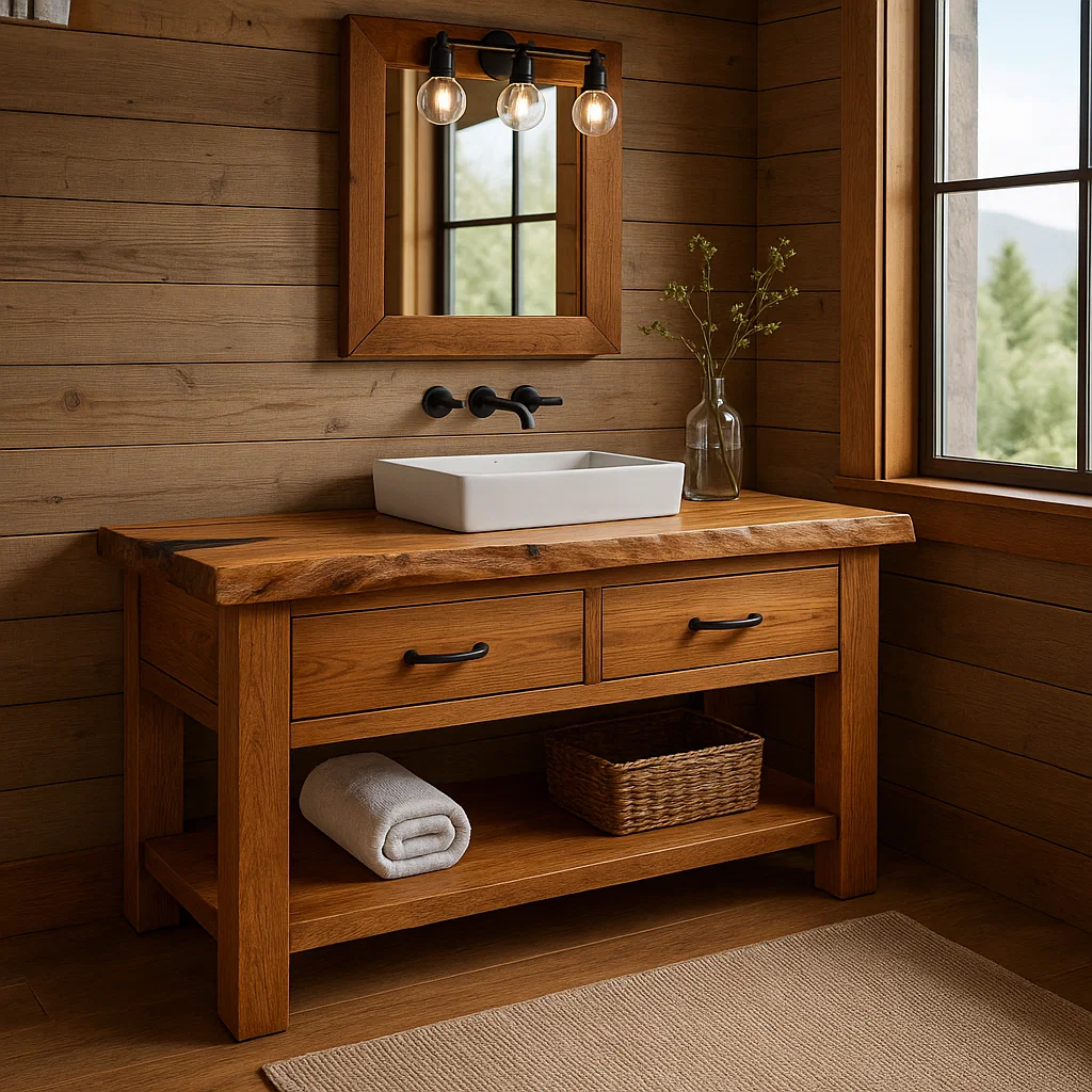 Solid Wood Bathroom Vanity Rustic Farmhouse Single Sink with Drawers and Shelf