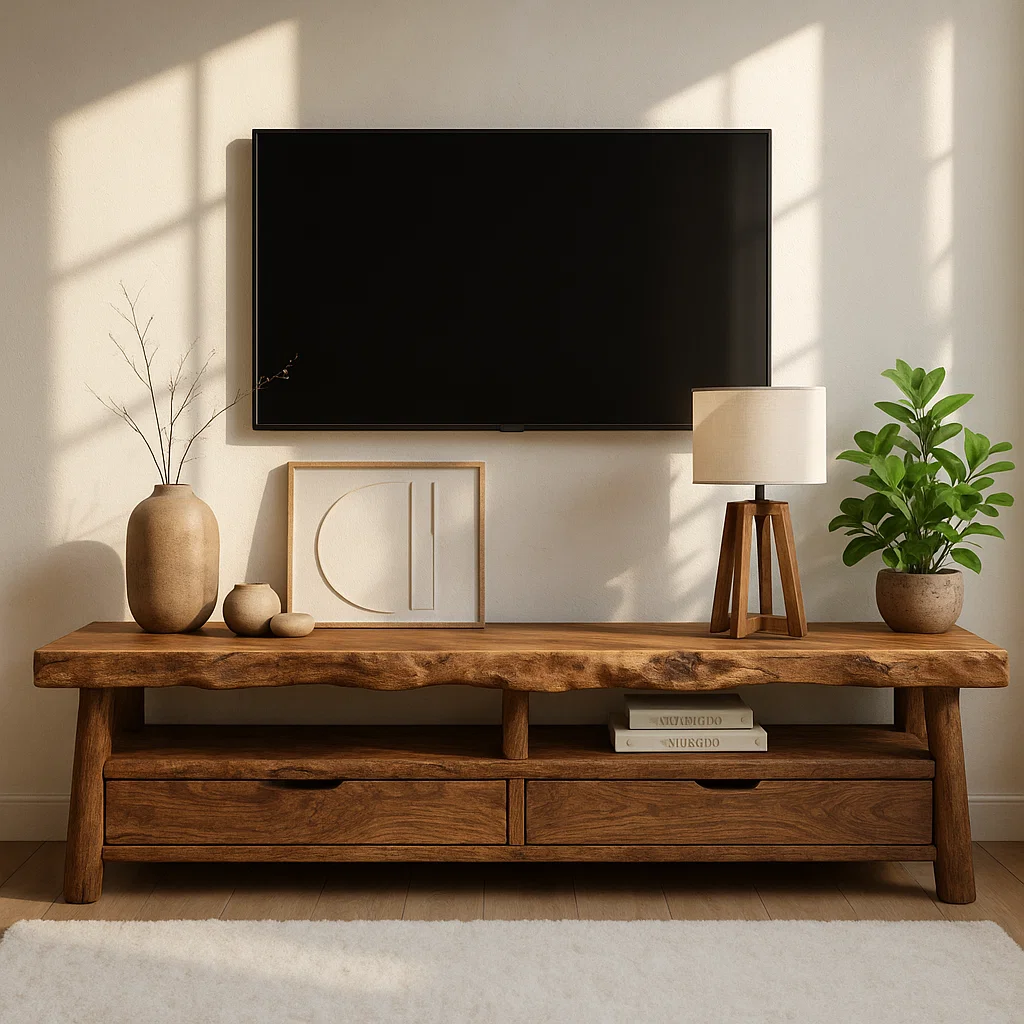 Rustic Wood TV Stand With Drawers and Open Shelf Long Media Console Entertainment Center