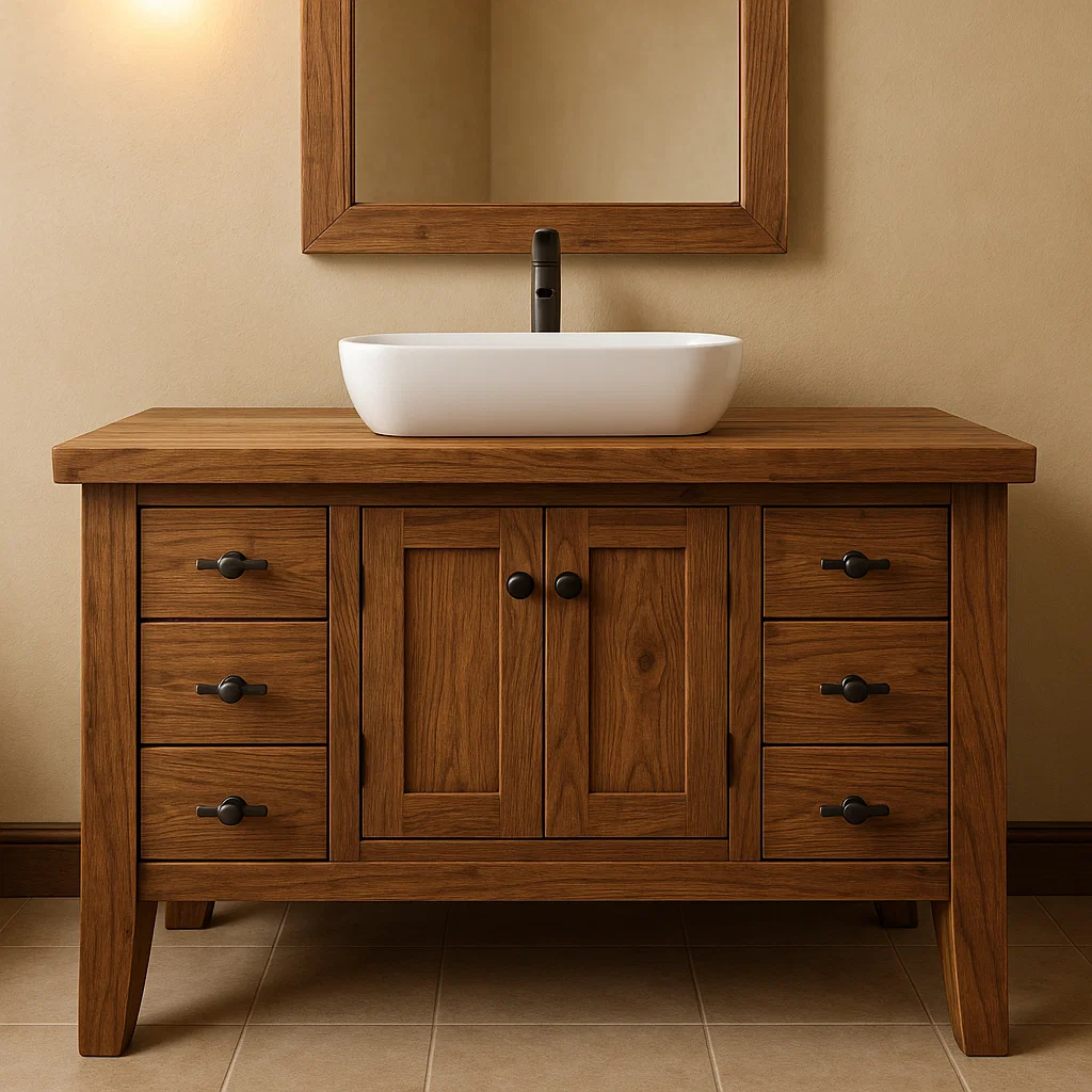Solid Wood Bathroom Vanity Walnut Farmhouse Single Sink with Cabinet and Drawers