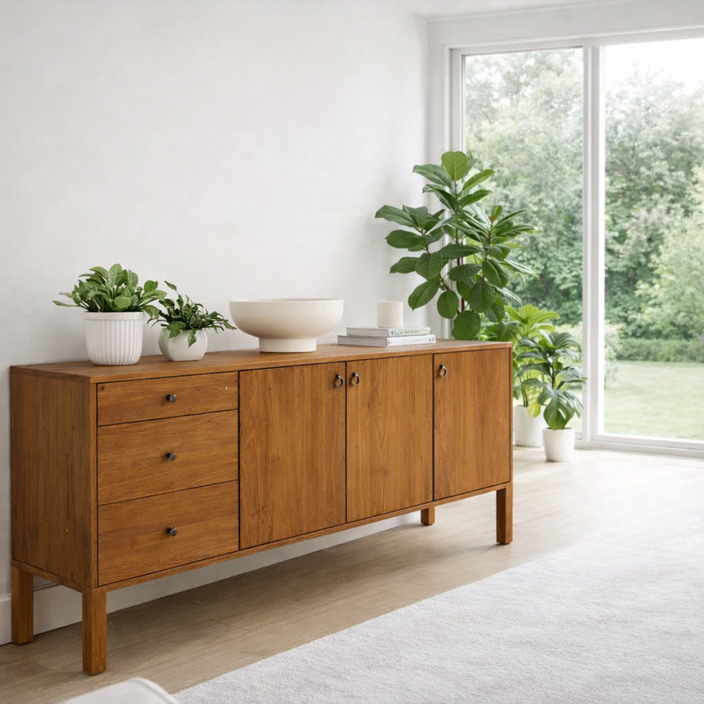 Scandinavian Sideboard Cabinet with Drawers and Doors – Clean Storage Console