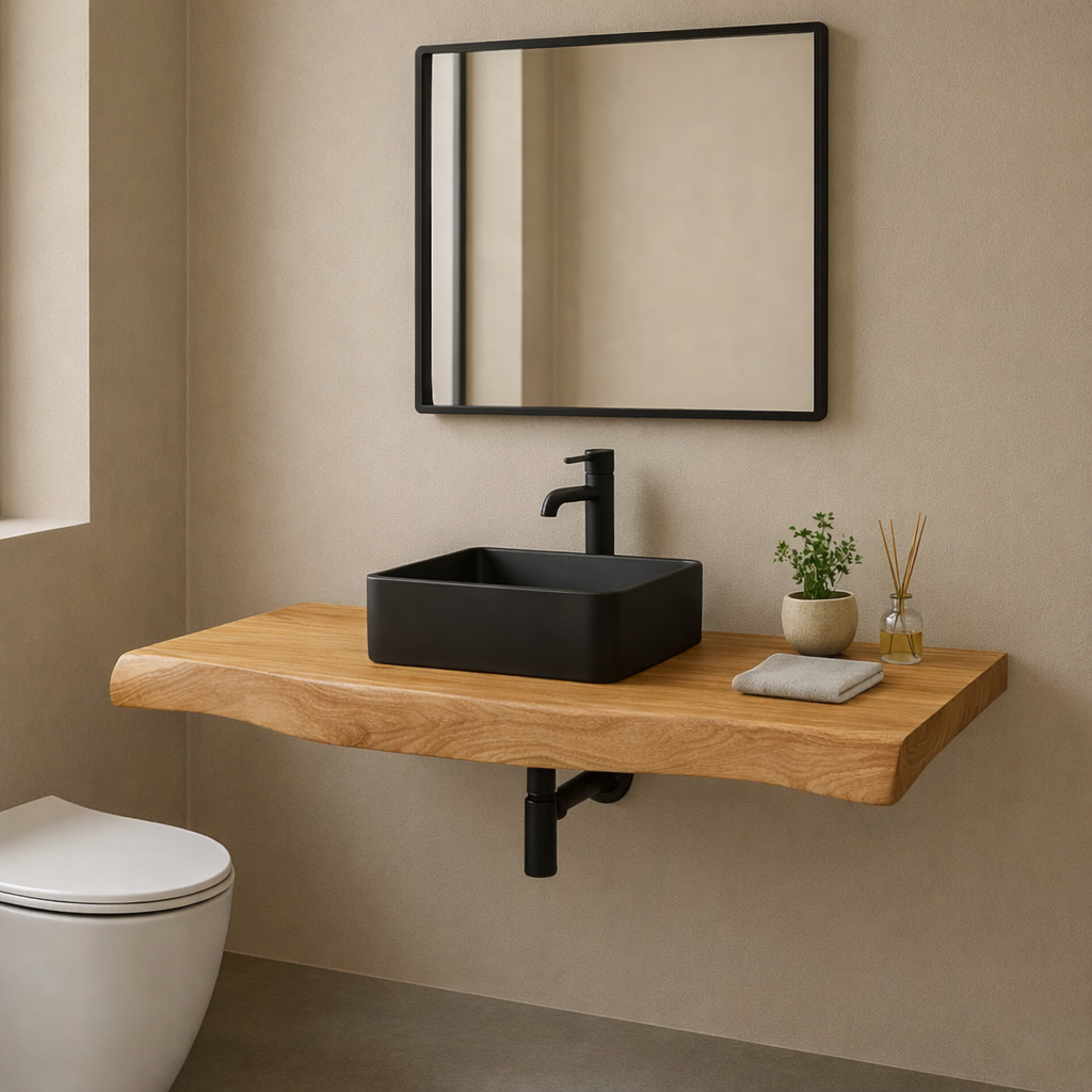 Solid Wood Live Edge Floating Bathroom Vanity – Modern Wall Mounted Vanity Top