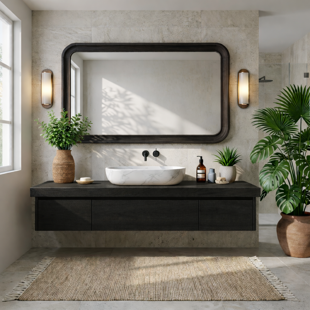 Modern Floating Vanity with Storage, Wall-Mounted Oak Bathroom Cabinet, Minimalist Design