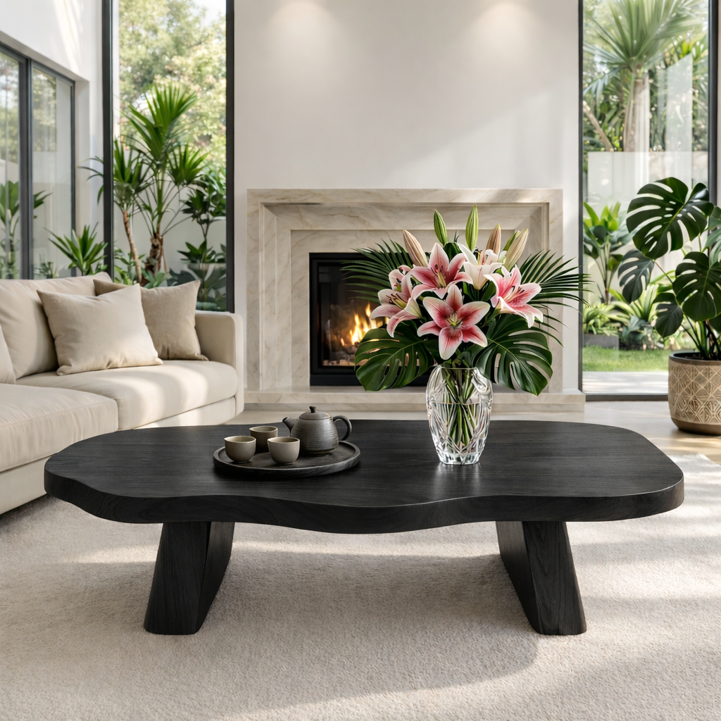 Elegant Live Edge Wooden Coffee Table, Modern and Stylish Living Room Furniture