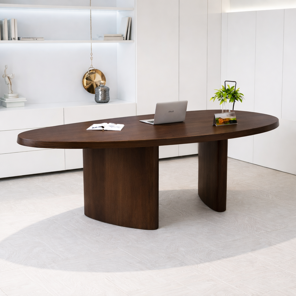 Contemporary Oval Work Desk with Stylish Pedestal Design for Home Office