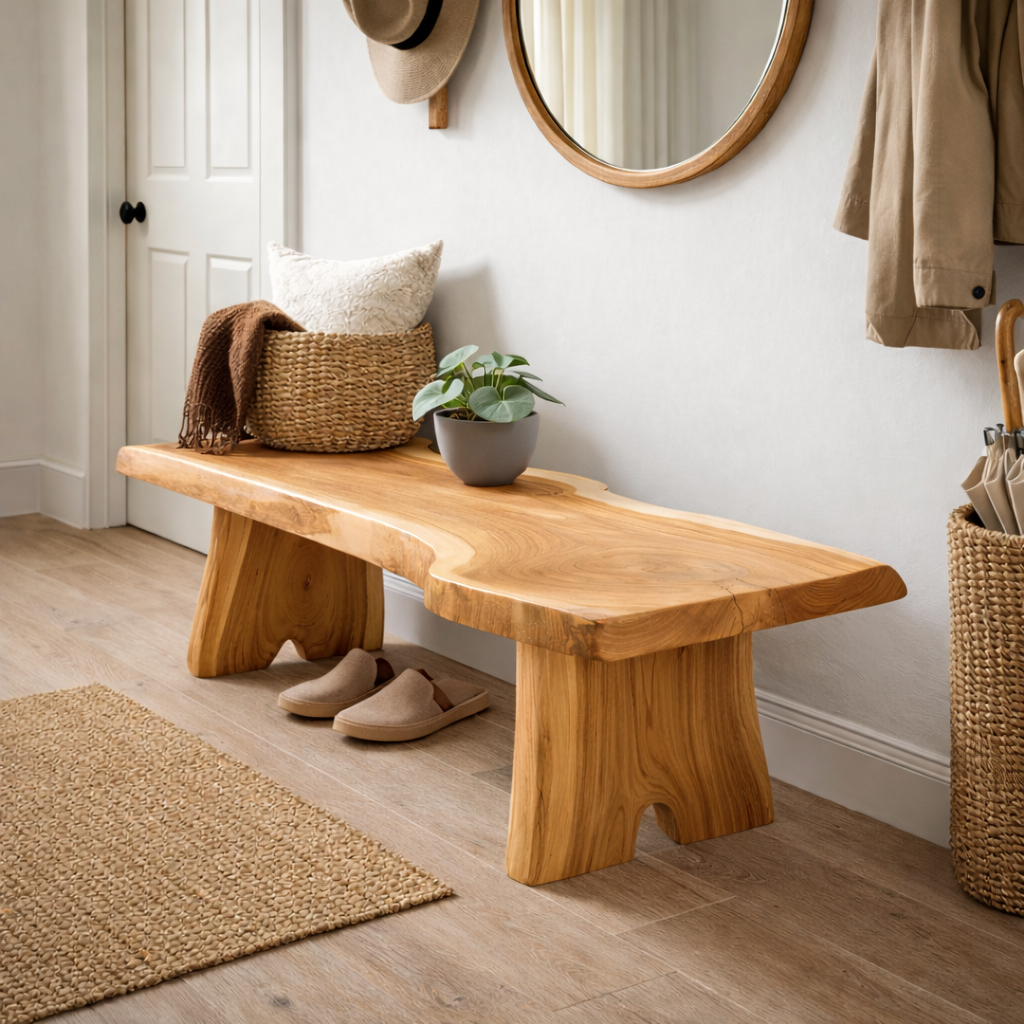 Live Edge Entryway Bench | Solid Wood Hallway Bench with Natural Finish