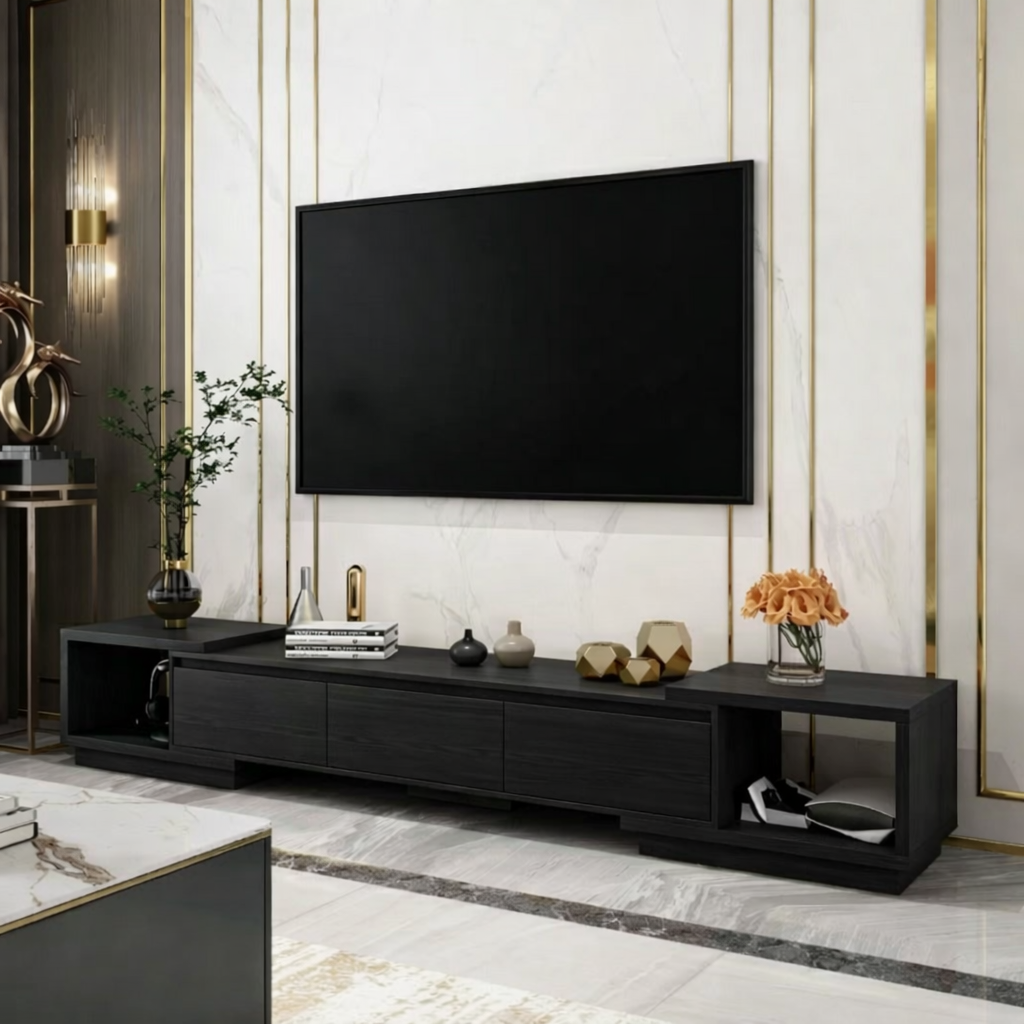 Handcrafted Solid Wood TV Stand with Storage Shelves Low Profile Media Console