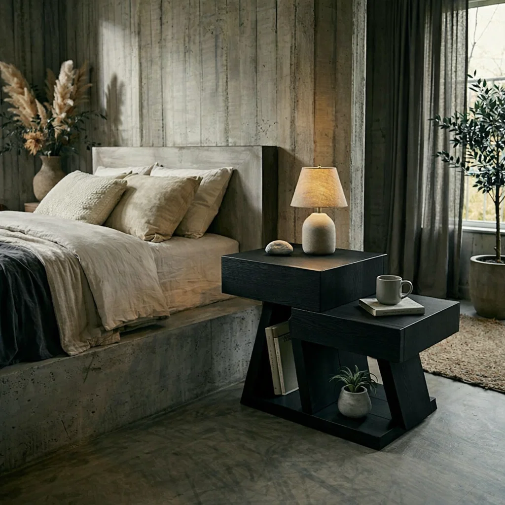 Solid Wood Nightstand Set with Drawer & Shelf – Modern Rustic Bedside Tables