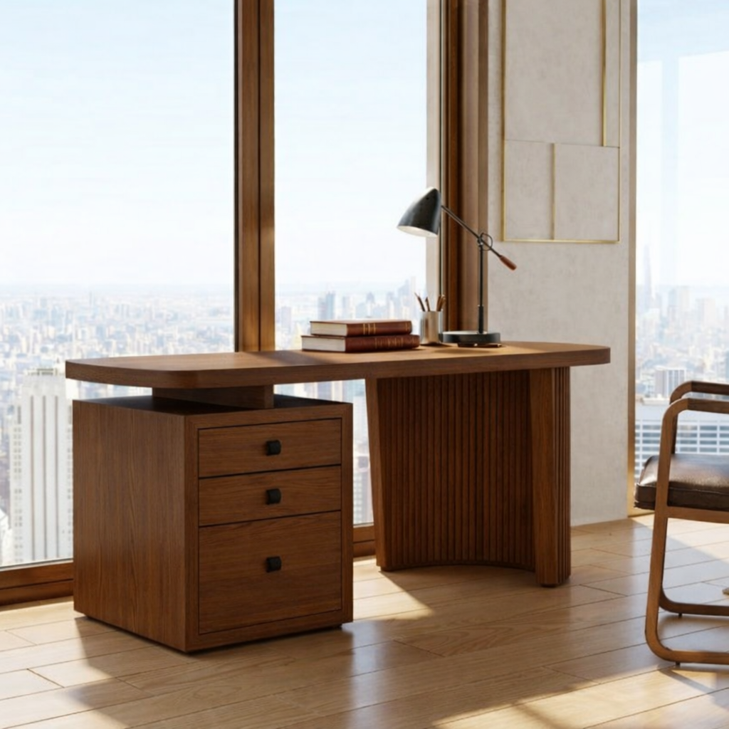 Modern Home Office Desk with Drawers, Executive Writing Table, Minimalist Workstation