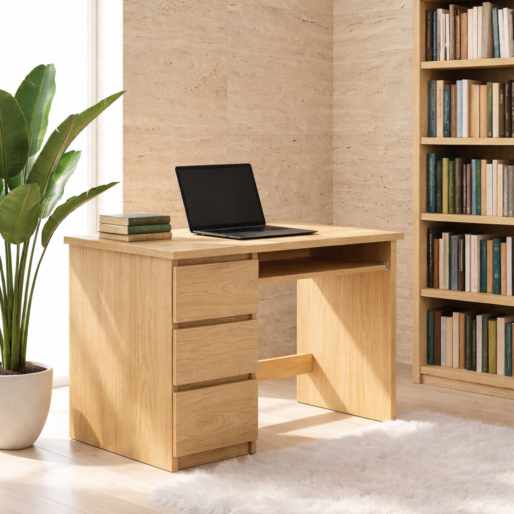 Modern Office Desk with Storage Drawers Compact Writing Desk Home Workspace Table