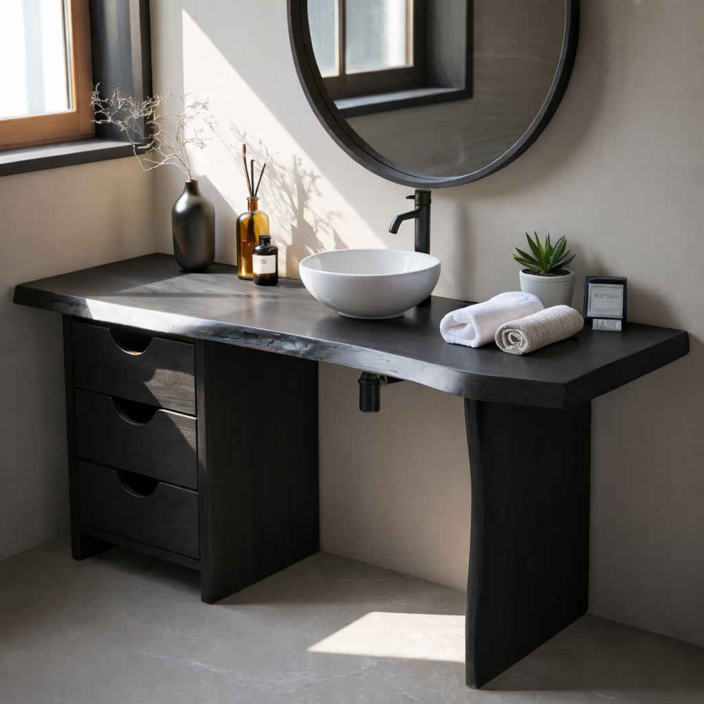Rustic Live Edge Wood Bathroom Vanity Cabinet With Drawers Natural Wood Vanity Base
