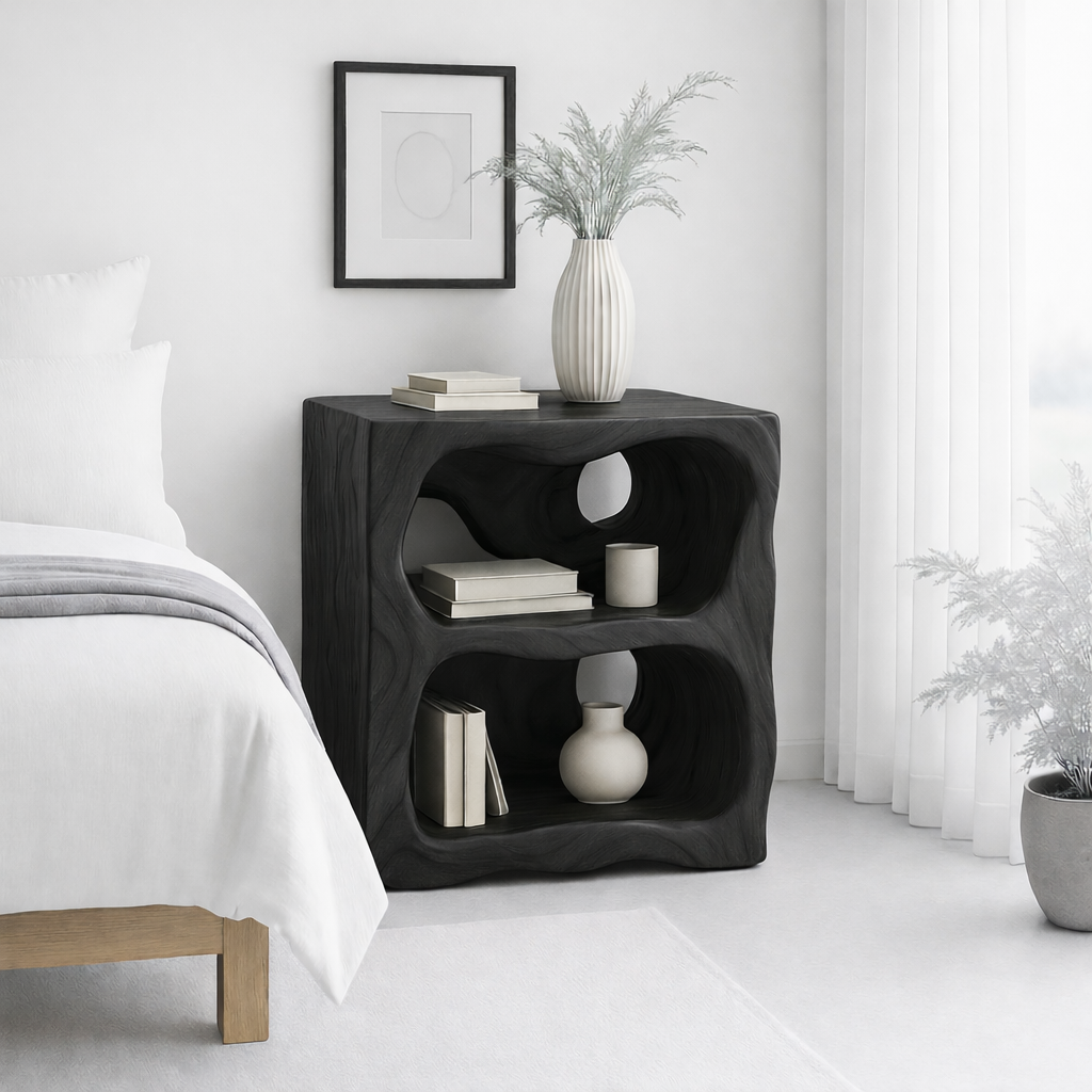 Modern Nightstand with Curved Shelves - Natural Oak Wood Design for Bedroom