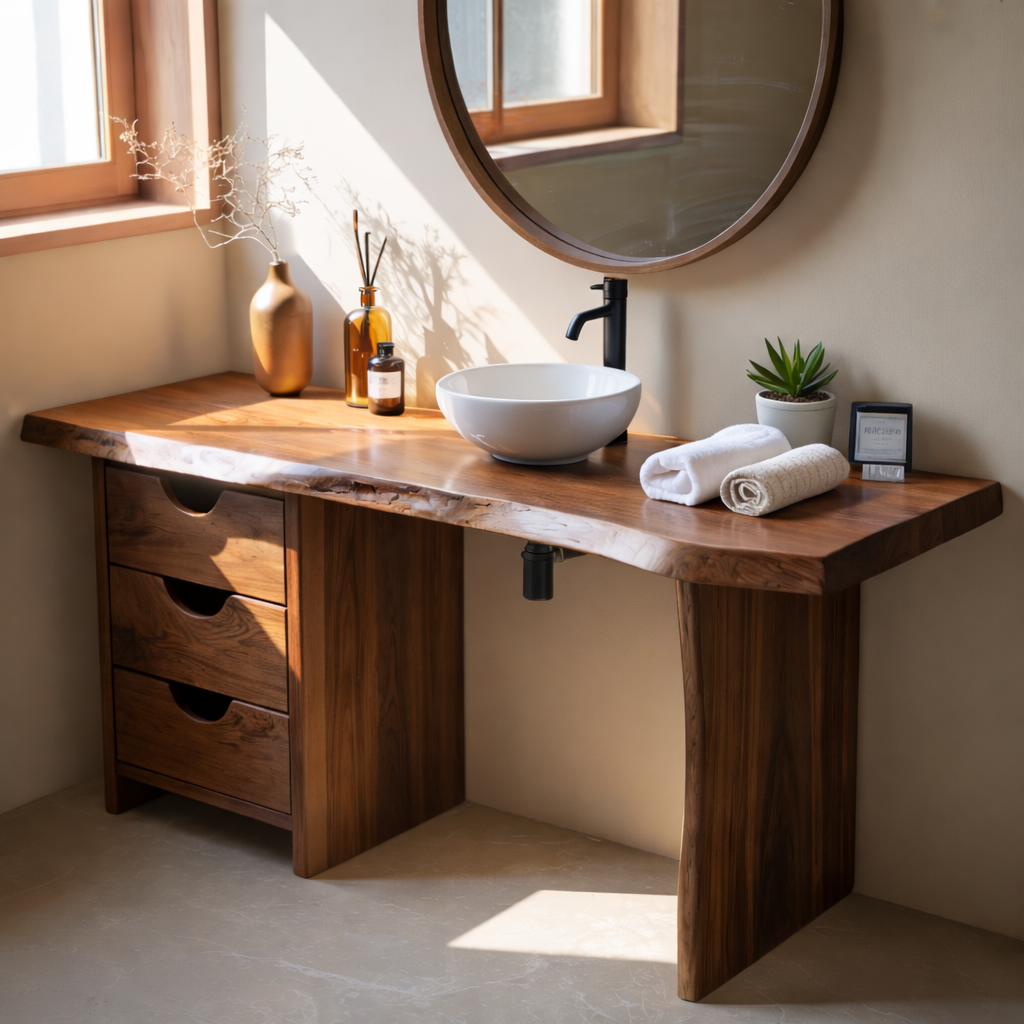 Rustic Live Edge Wood Bathroom Vanity Cabinet With Drawers Natural Wood Vanity Base