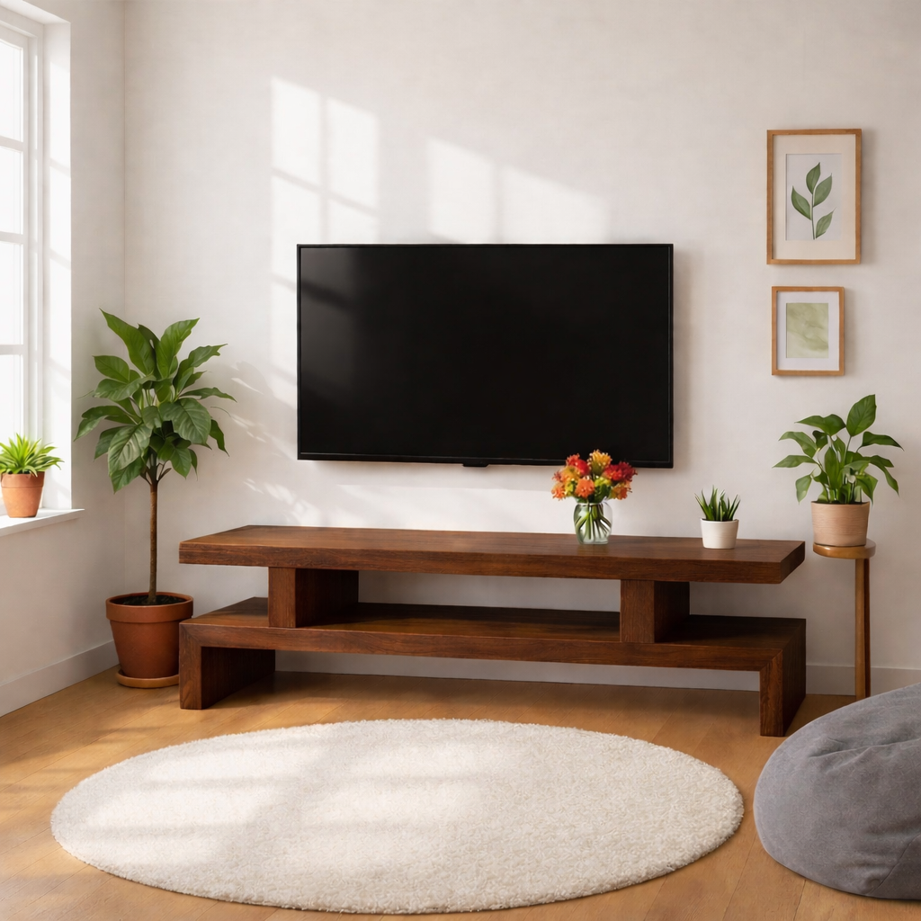 Minimalist Solid Wood TV Stand Modern Media Console Low Profile Entertainment Center Table