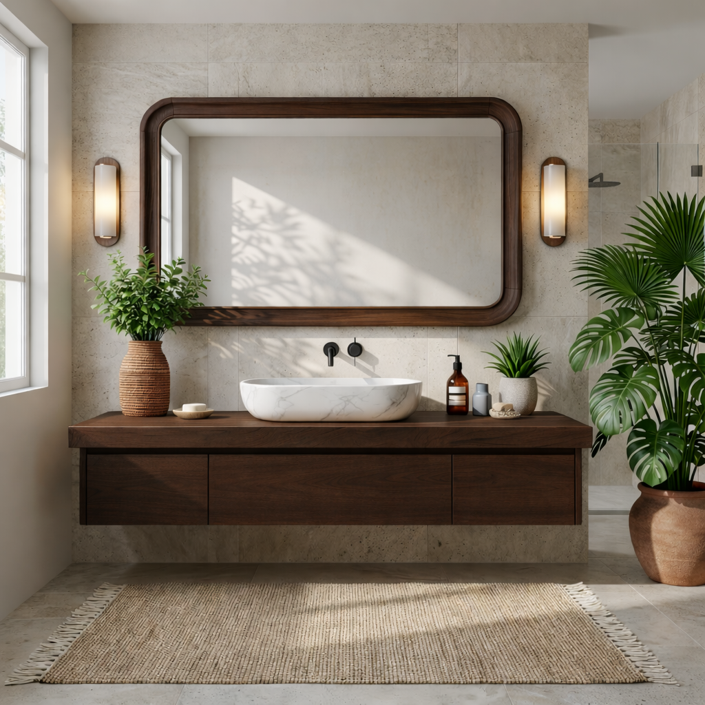 Modern Floating Vanity with Storage, Wall-Mounted Oak Bathroom Cabinet, Minimalist Design