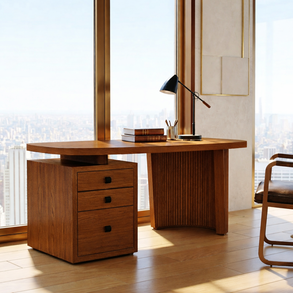 Modern Home Office Desk with Drawers, Executive Writing Table, Minimalist Workstation