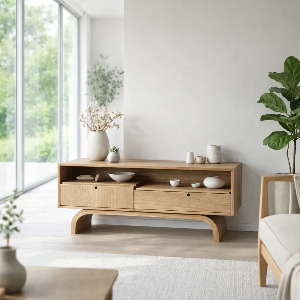 Solid Wood Sideboard Console with Drawers – Minimalist Storage Cabinet