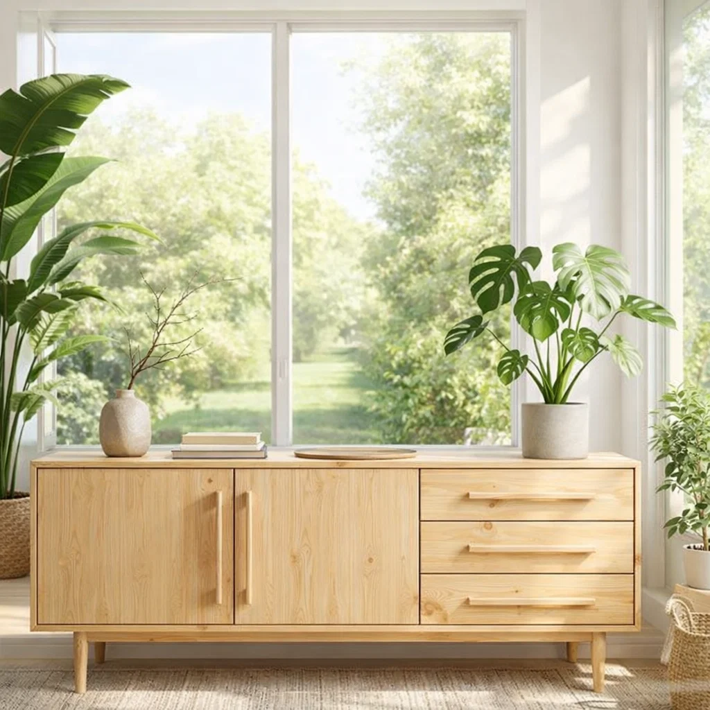 Solid Wood Sideboard Cabinet with Drawers and Doors