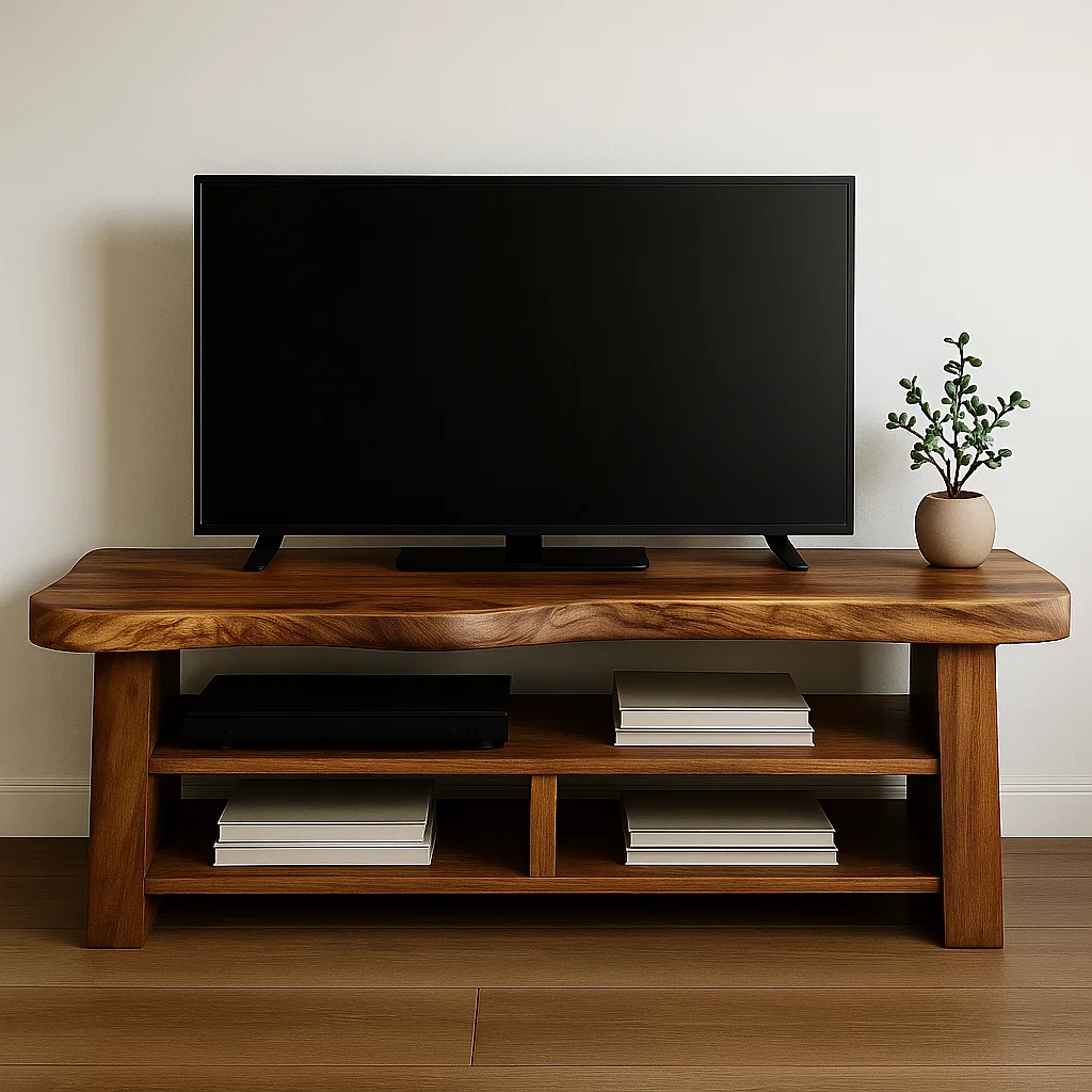Solid Wood TV Stand with Open Shelves Rustic Live Edge Entertainment Center