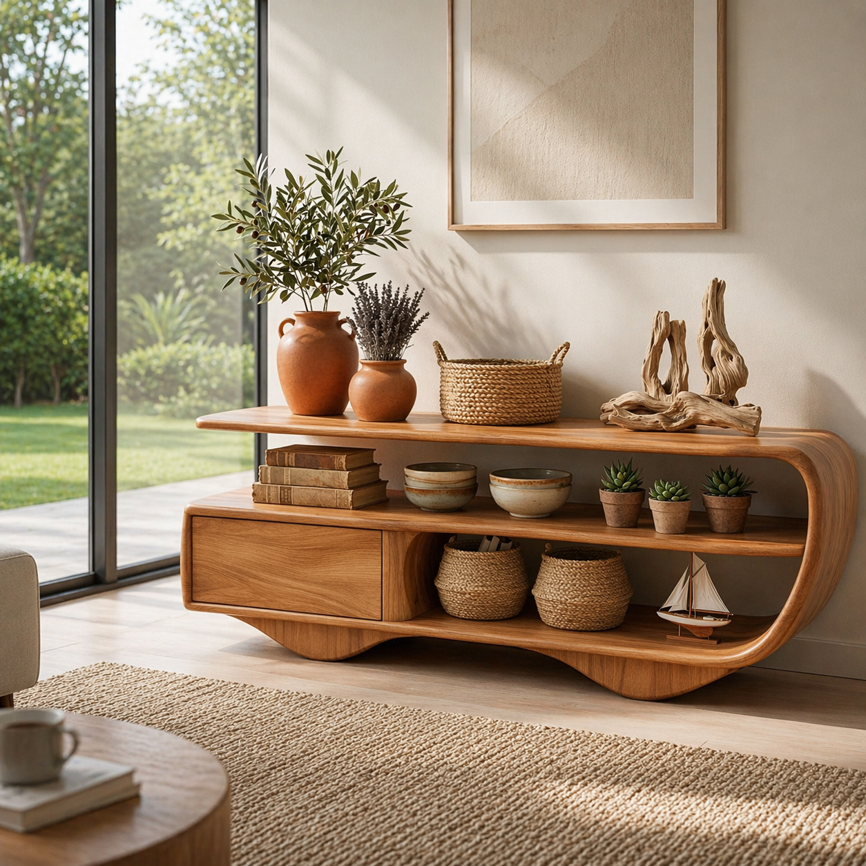 Modern Solid Wood Console Sideboard – Minimalist Storage Cabinet for Living Room