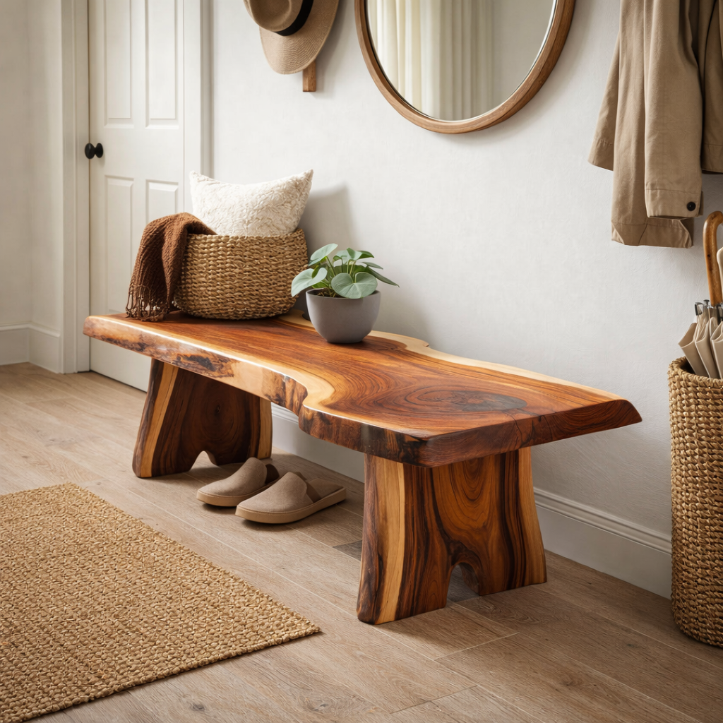 Live Edge Entryway Bench | Solid Wood Hallway Bench with Natural Finish
