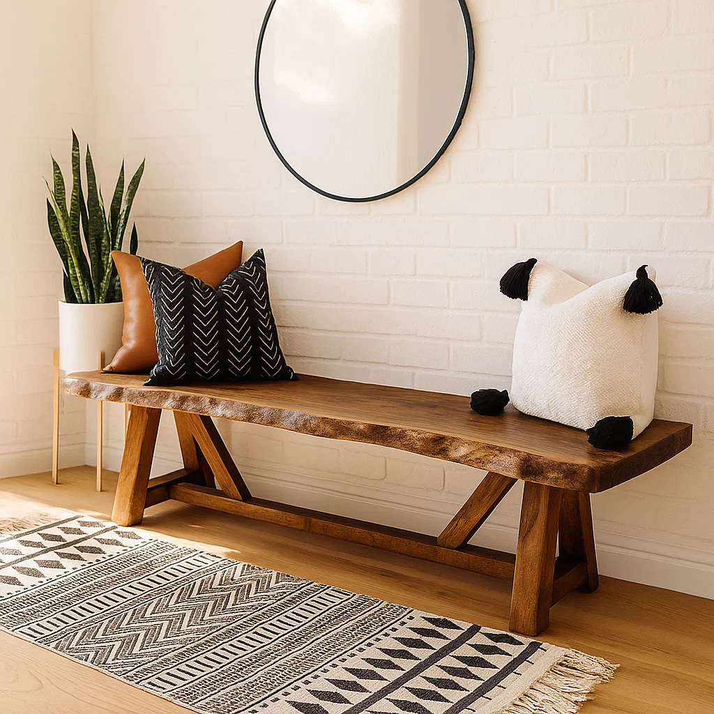 Live Edge Solid Wood Bench, Rustic Farmhouse Entryway Dining Seat