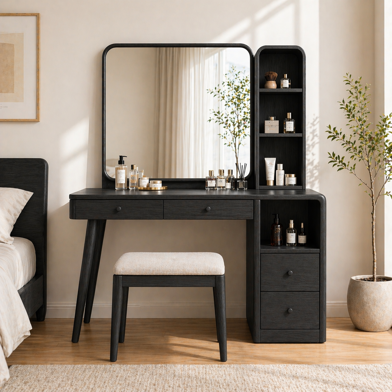 Modern Makeup Vanity Desk With Mirror Shelves Drawers Dressing Table Bedroom Set