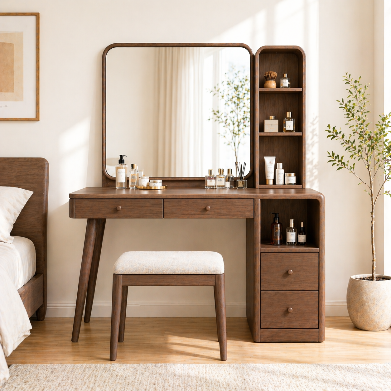 Modern Makeup Vanity Desk With Mirror Shelves Drawers Dressing Table Bedroom Set