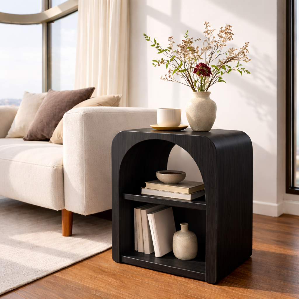 Solid Wood End Table with Storage Shelf – Modern Wooden Side Table for Living Room
