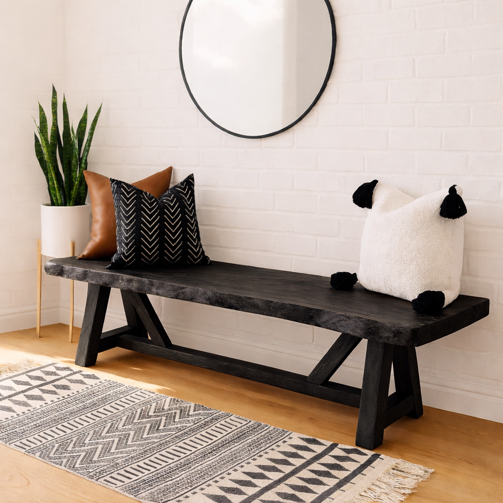 Live Edge Solid Wood Bench, Rustic Farmhouse Entryway Dining Seat