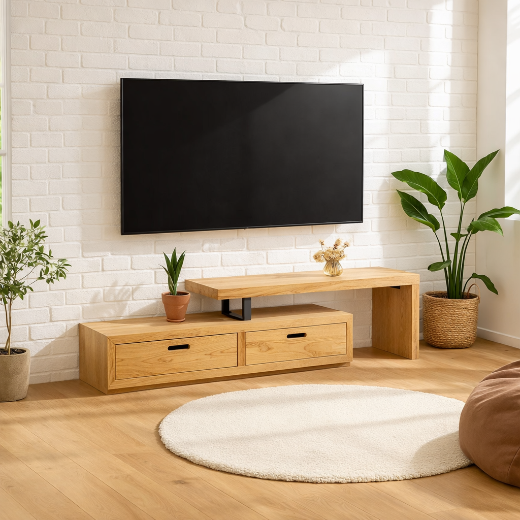 Modern Solid Wood TV Stand Minimalist Media Console Low Entertainment Center Cabinet