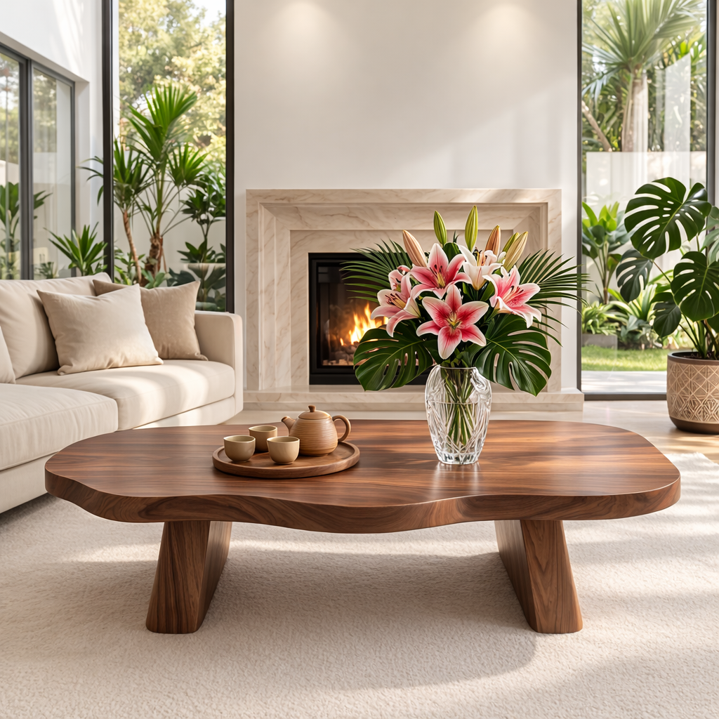 Elegant Live Edge Wooden Coffee Table, Modern and Stylish Living Room Furniture