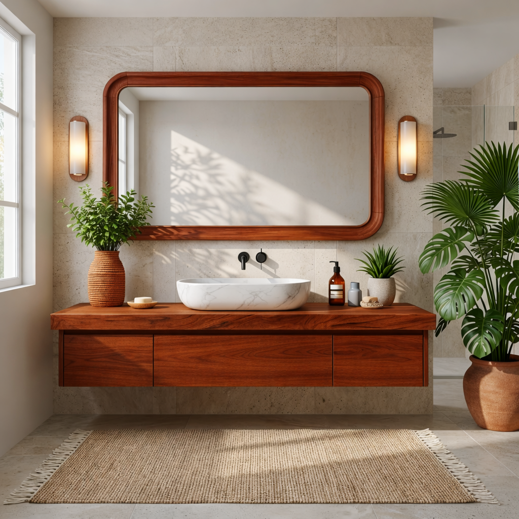 Modern Floating Vanity with Storage, Wall-Mounted Oak Bathroom Cabinet, Minimalist Design