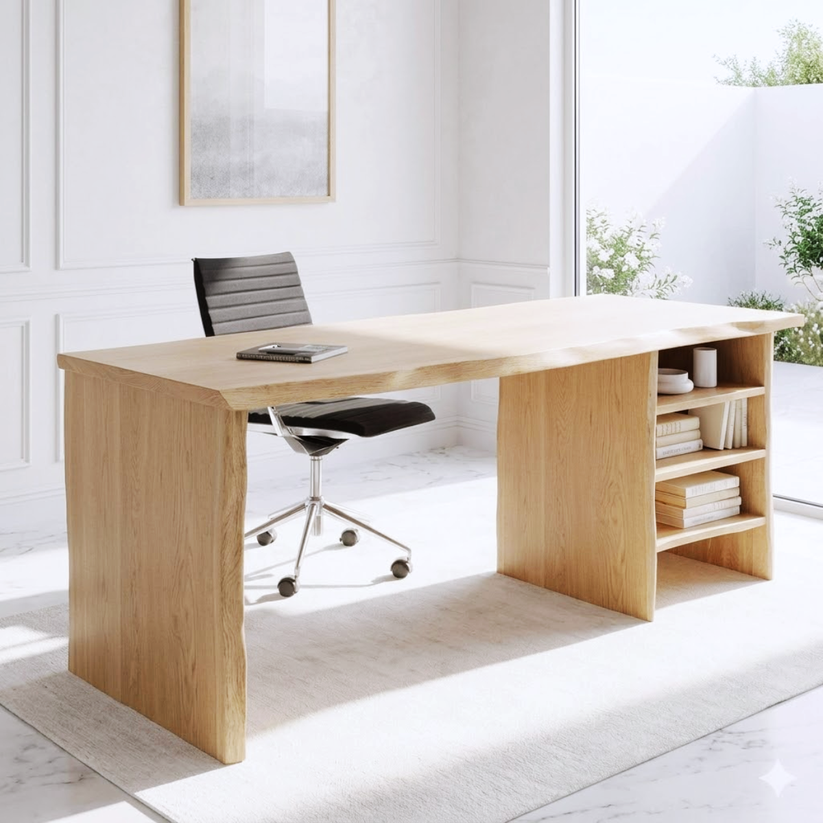 Modern Writing Desk with Open Shelf Storage Home Office Work Table Minimal Design